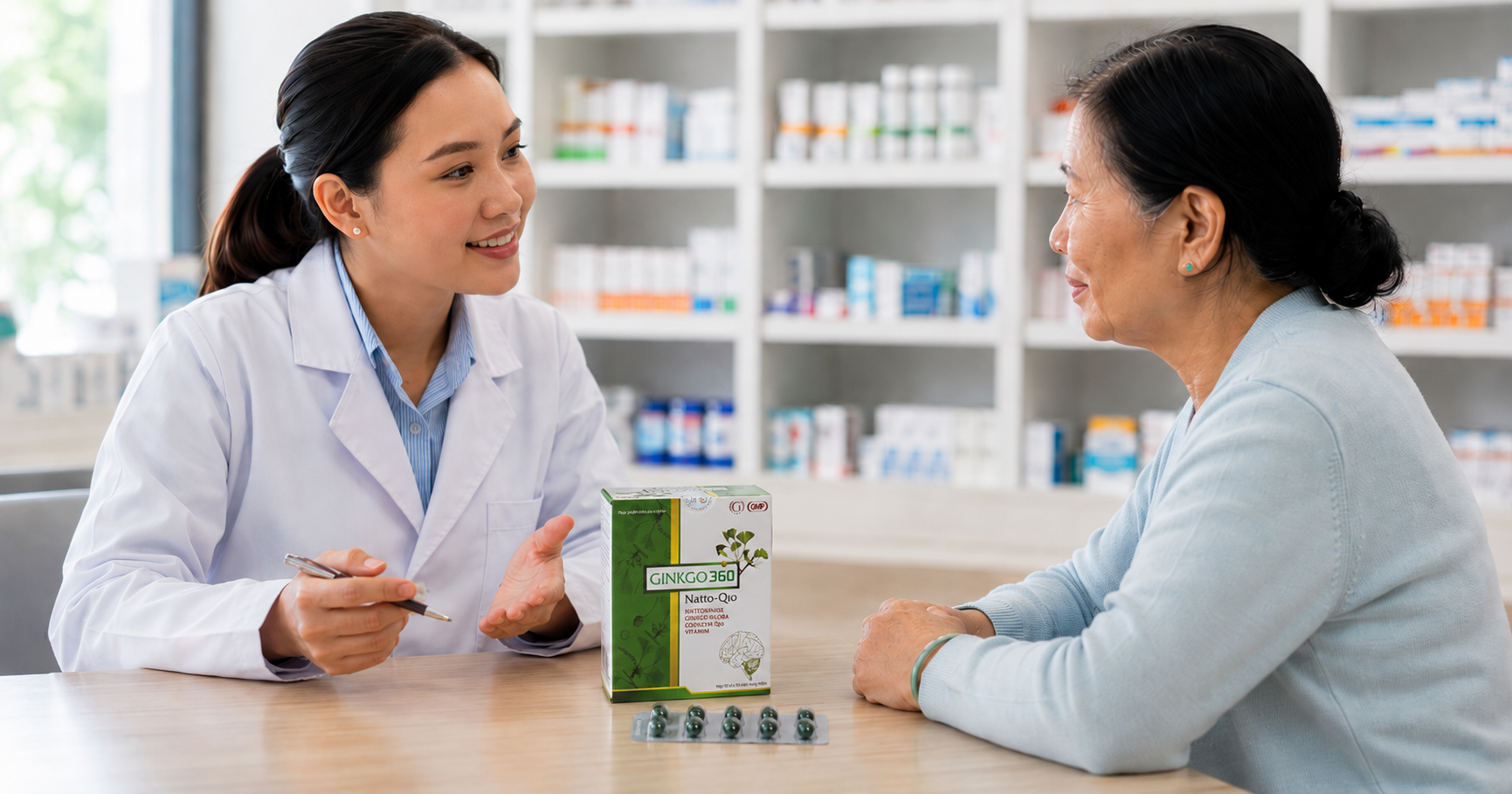 Dược sĩ tư vấn sản phẩm hỗ trợ tuần hoàn não và giấc ngủ cho người lớn tuổi