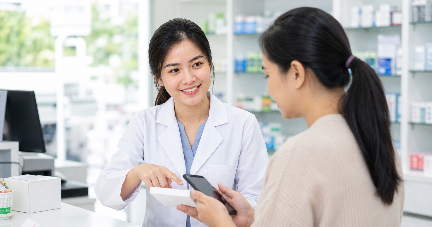 Ảnh minh họa Dược sĩ tư vấn kiểm tra thông tin trước khi mua thuốc qua mạng