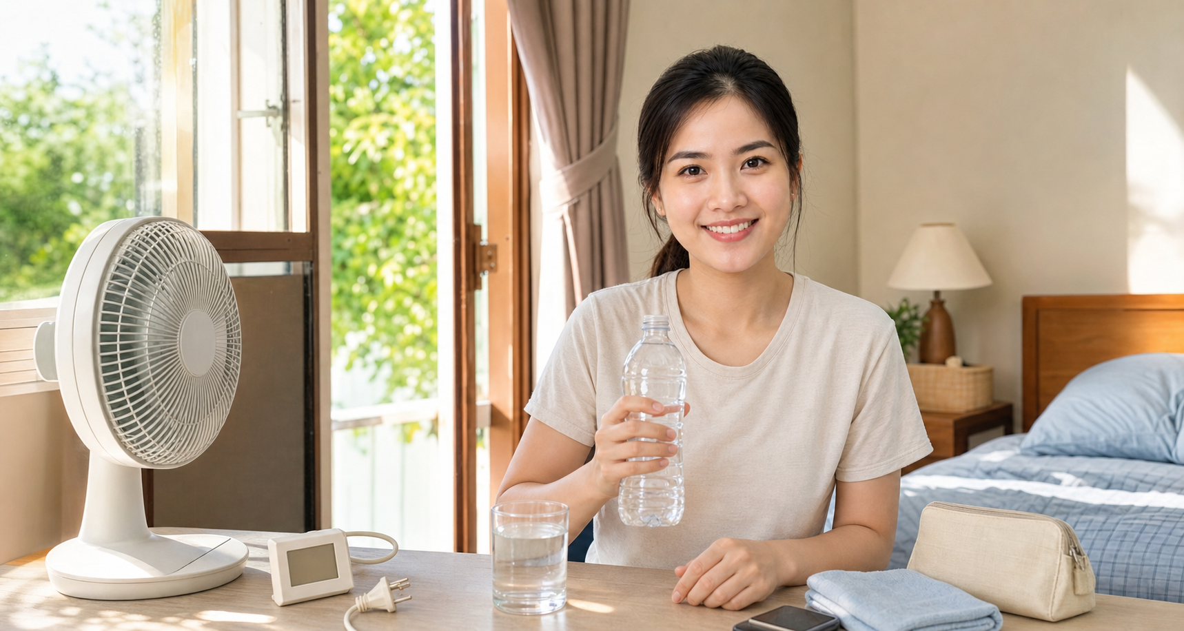Chuẩn bị nước uống và quạt trong phòng khi mất điện giữa đợt nắng nóng