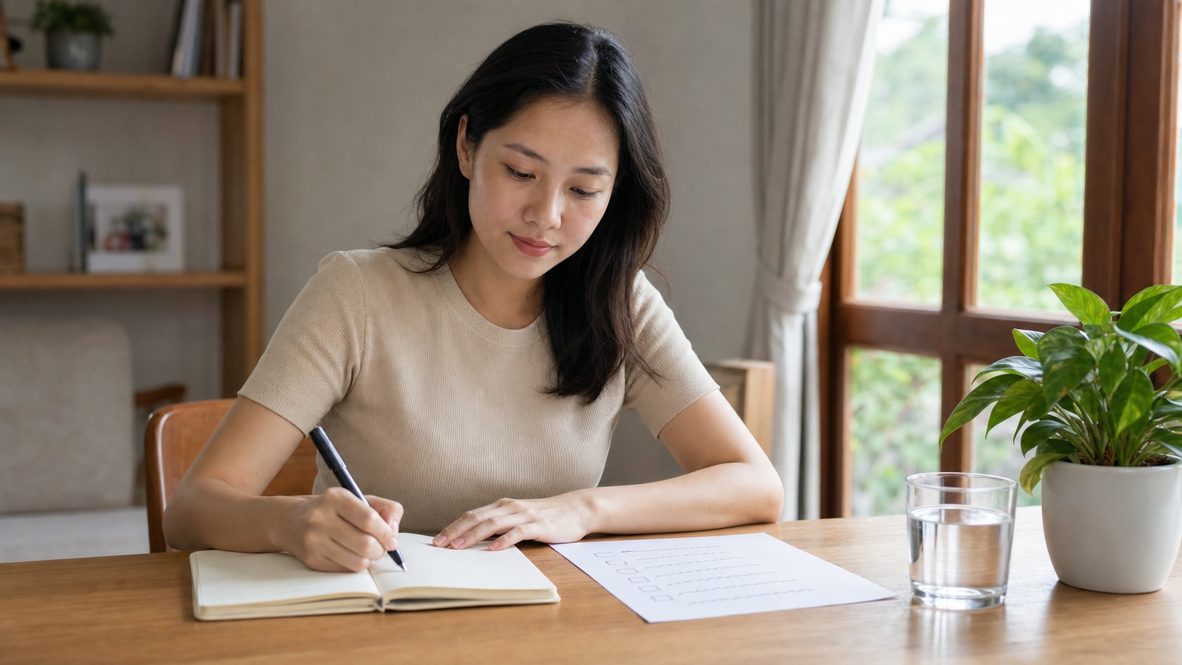 Người phụ nữ ghi chú những việc cần kiểm tra trước khi mang thai