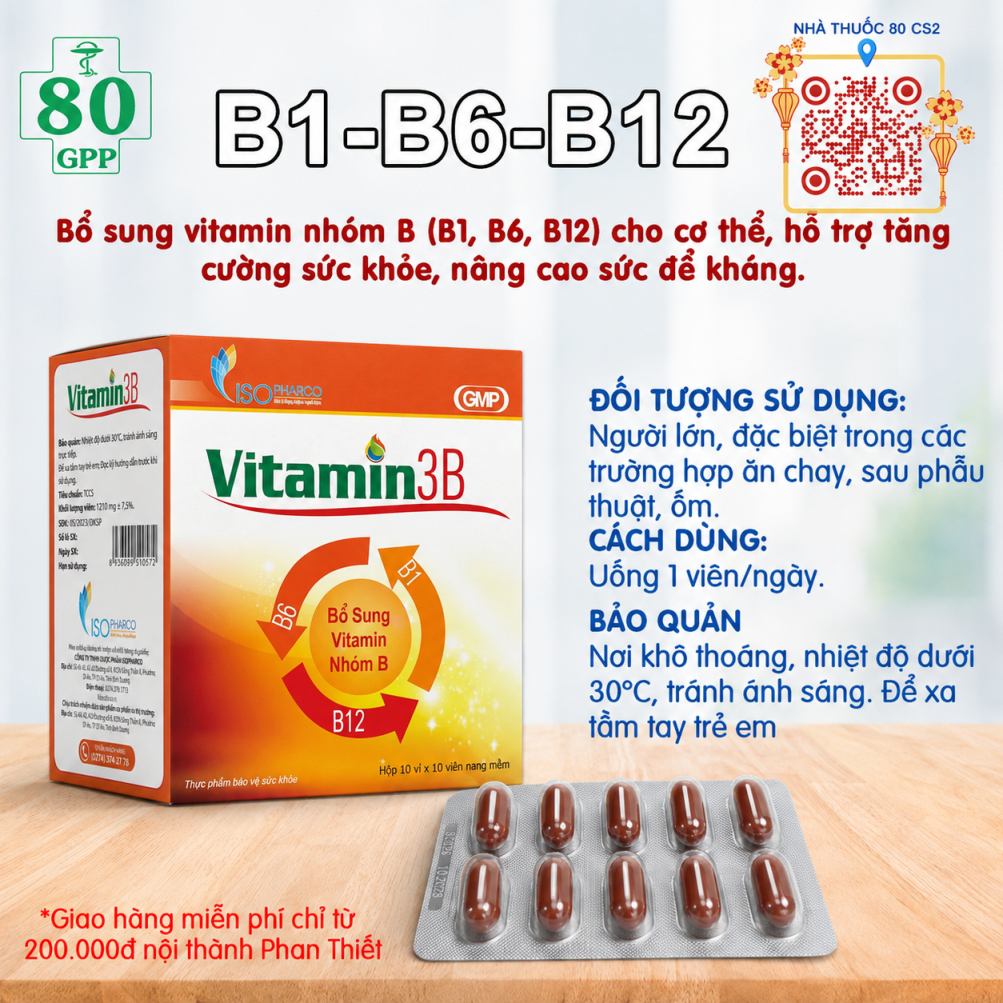 B1 B6 B12 - Bổ sung vitamin nhóm B (B1, B6, B12) cho cơ thể, hỗ trợ tăng cường sức khỏe nâng cao sức để kháng