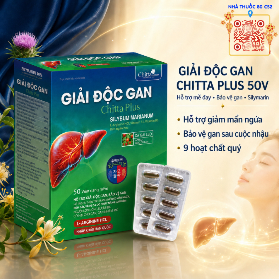 🌿 Giải Độc Gan Chitta Plus 50 Viên Nang Mềm - Hỗ Trợ Gan Khỏe, Da Sáng Từ Bên Trong