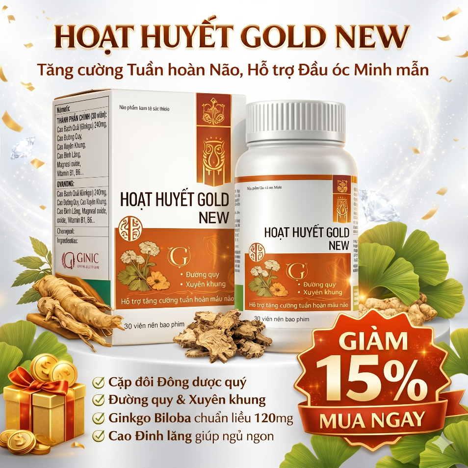 Hoạt Huyết Gold New – Tăng Tuần Hoàn Máu Não, Giảm Chóng Mặt, Đau Đầu, Mất Ngủ