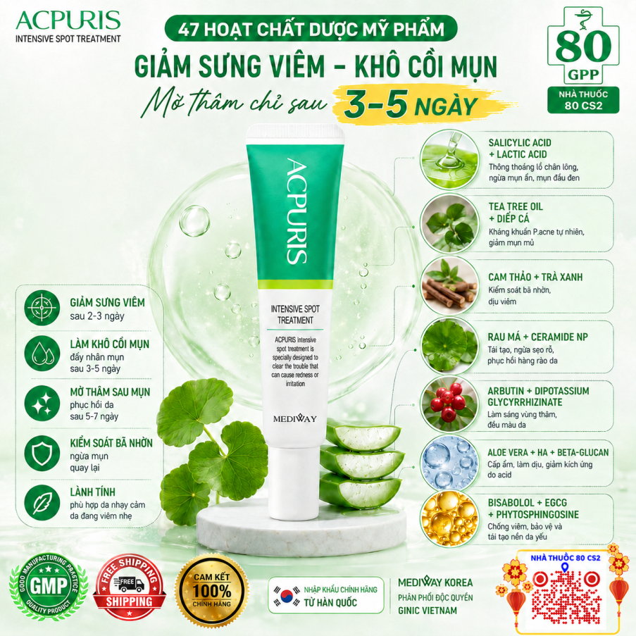 Kem Chấm Mụn Acpuris Intensive Spot Treatment 7g Hàn Quốc Giảm Sưng Viêm Khô Cồi Mờ Thâm Cho Da Dầu Mụn Nhạy Cảm