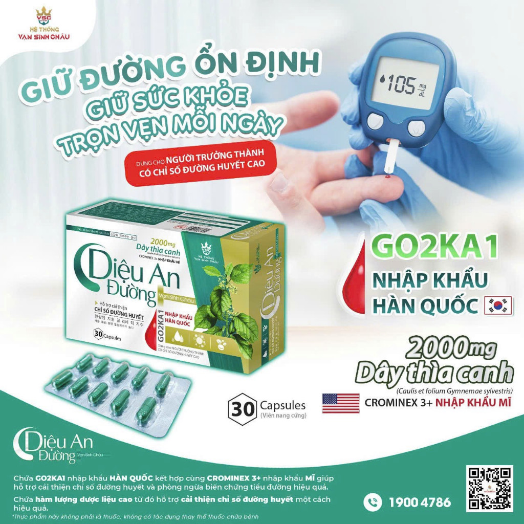 Ổn Định Đường Huyết Diệu An Đường - Dây Thìa Canh, GO2KA1 Hàn Quốc Giúp Hạ Đường Huyết, Ngừa Biến Chứng
