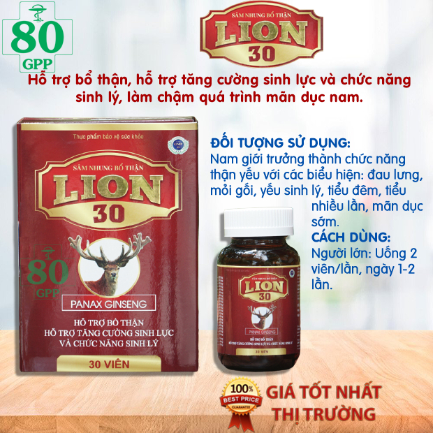 Sâm Nhung Bổ Thận LION 30 - Tăng cường sinh lý nam giới, cơ bắp , làm chậm quá trình mãn dục
