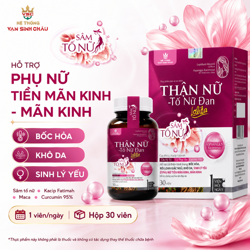 Thận Nữ Tố Nữ Đan Lolita Hộp 30 Viên - Hỗ Trợ Phụ Nữ Tiền Mãn Kinh, Mãn Kinh, Bốc Hỏa, Khô Da