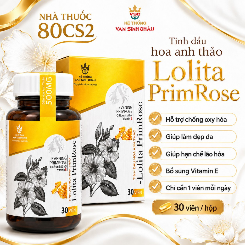 Tinh Dầu Hoa Anh Thảo Lolita PrimRose 500mg H30Viên - Cân Bằng Nội Tiết Tố Nữ, Đẹp Da, Chống Lão Hóa