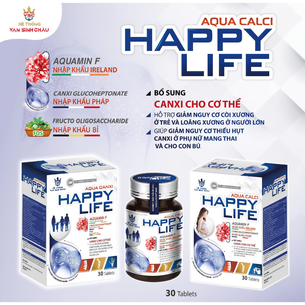 Viên uống Calci tảo biển Aqua Calci HAPPY LIFE – Canxi tảo biển Aquamin F (Ireland) + D3 K2 MK7