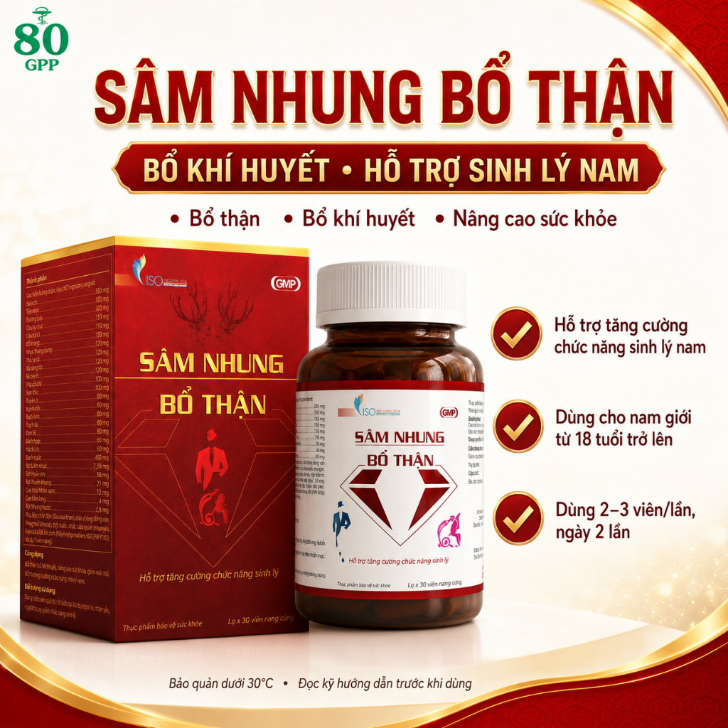 VIÊN UỐNG SÂM NHUNG BỔ THẬN - TĂNG CƯỜNG CHỨC NĂNG SINH LÝ - LỌ 30 VIÊN