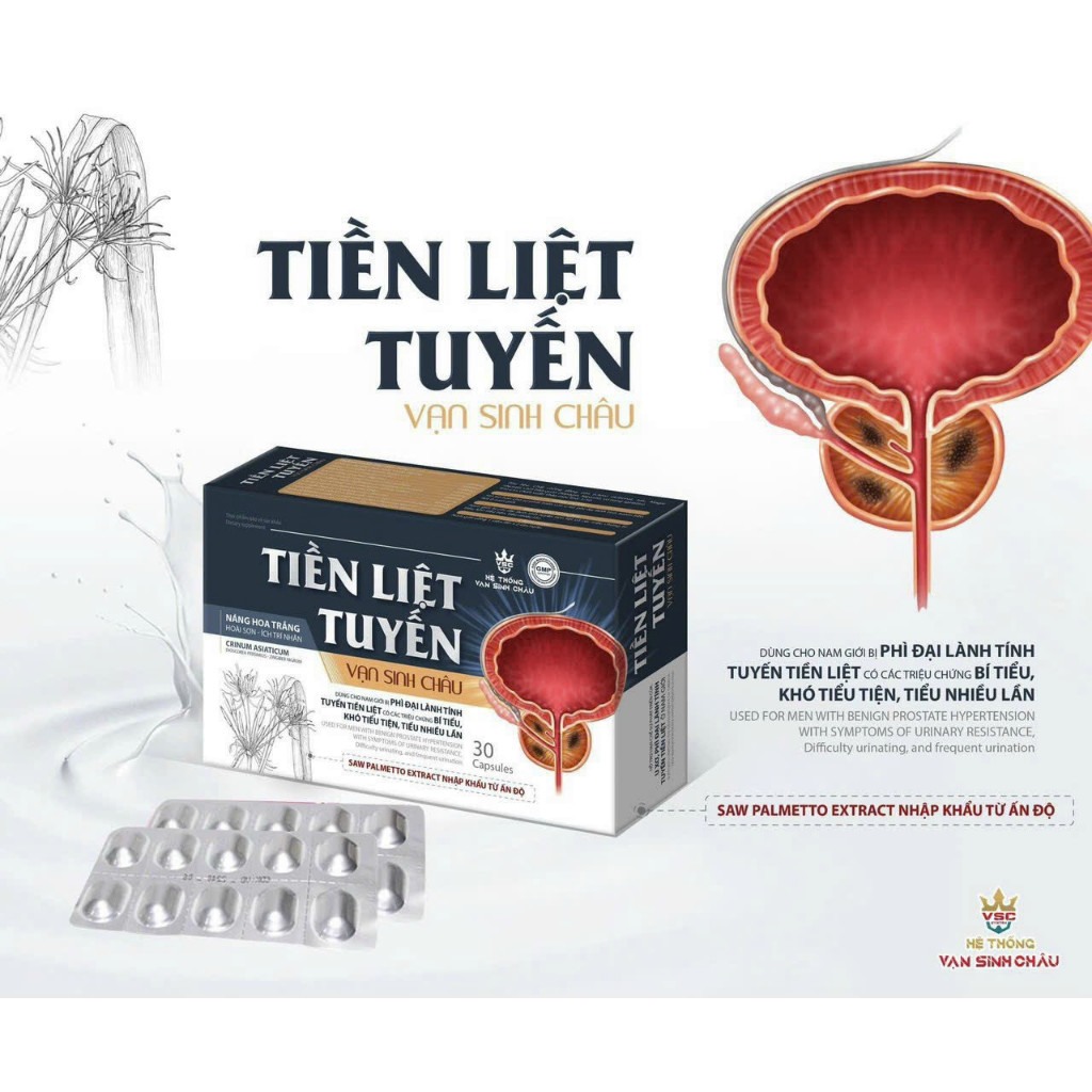 Viên Uống Tiền Liệt Tuyến VSC hỗ trợ giảm Phì Đại, Giảm Bí Tiểu, Tiểu Đêm, Tiểu Nhiều Lần (Hộp 30v)